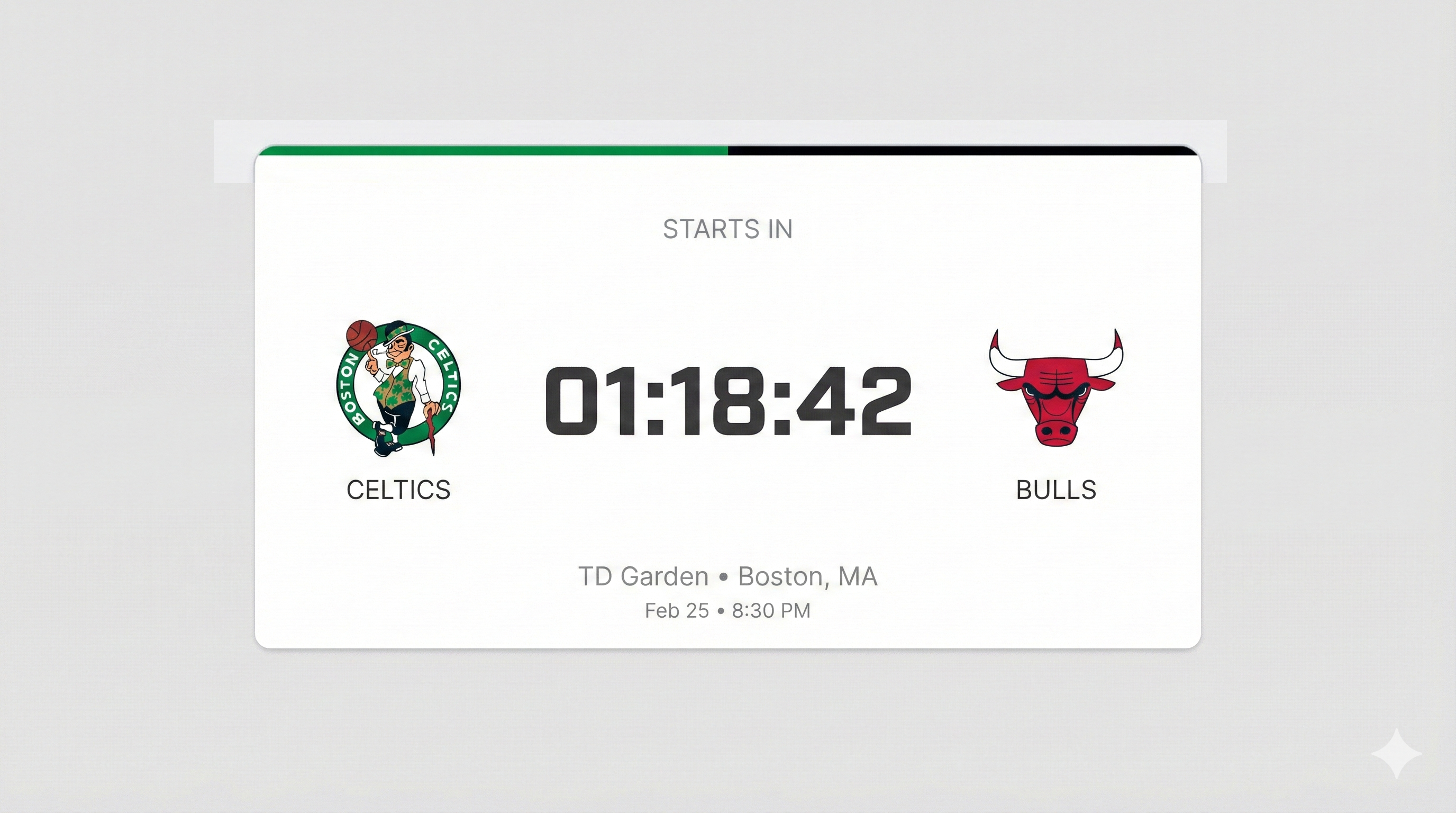 Countdown state — animated GIF with timer to tip-off